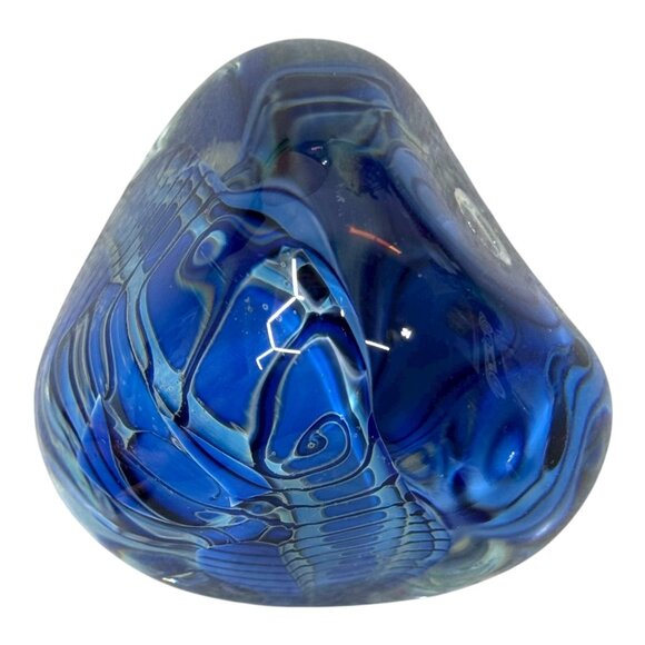 Blue Black Swirl Robert Eickholt Art Glass Blue Swirl Paperweight Signed 2000 - Picture 4 of 7